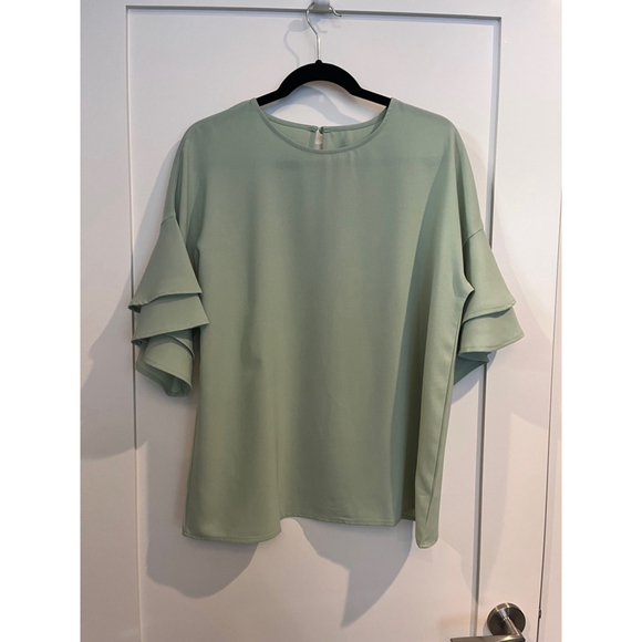 Bell Sleeve Sage Green Blouse L - Picture 2 of 5